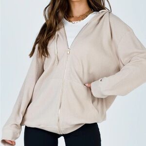 PRINCESS POLLY AUDREY OVERSIZED ZIP UP SWEATSHIRT BEIGE